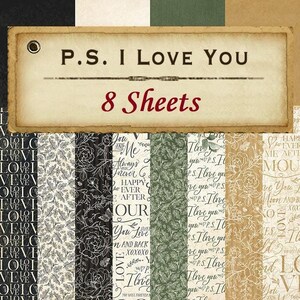 8 Sheets - P.S. I Love You - Graphic 45 - 12x12 Patterns & Solid Paper Set Wedding Mixed Media Journal Scrapbook