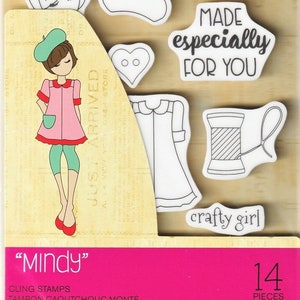 Julie Nutting Doll Stamps "Mindy" Cling Rubber 14 pieces MIXED MEDIA Planner Card Tags Prima Marketing 913632