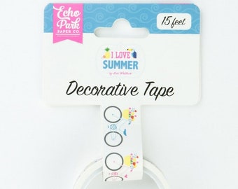 Echo Park - Bike Ride Decorative Tape 15 Feet 'I Love Summer' Bicycle Washi Scrapbook Planner Album Party Card Making