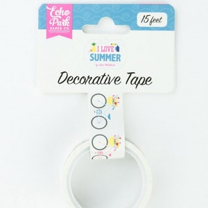 Echo Park - Bike Ride Decorative Tape 15 Feet 'I Love Summer' Bicycle Washi Scrapbook Planner Album Party Card Making