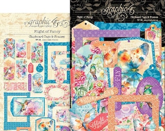 Graphic 45 - Flight Of Fancy - 30 pieces Chipboard Tags & Frames Assortment Sea Mixed Media Scrapbook Planner