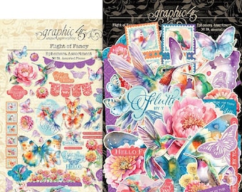 Graphic 45 - Flight Of Fancy - 59 pieces Die Cut Ephemera Assortment Mixed Media Scrapbook Planner