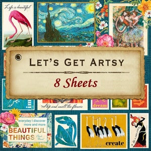 8 Sheets - Let's Get Artsy - Graphic 45 12x12 Paper Collection 8 Designs Mixed Media Scrapbook Art Journal