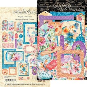 Graphic 45 - Flight Of Fancy - 30 pieces Chipboard Tags & Frames Assortment Sea Mixed Media Scrapbook Planner