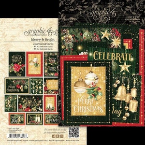 Graphic 45 - Merry & Bright - 32pc Journaling Cards Christmas 4x6 and 3x4 Journal Cards Mixed Media Scrapbook Planner