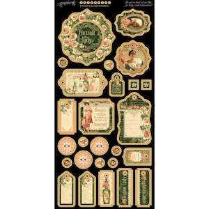 Graphic 45 - Portrait Of A Lady - Chipboard Embellishments Scrapbook Planner Tags Mixed Media