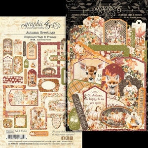 Graphic 45 - Autumn Greetings - 30 pieces Chipboard Tags Frames Assortment Fall Mixed Media Scrapbook Planner