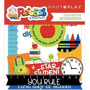 Photoplay Paper - Recess - Cardstock Ephemera Die Cut 26 pieces School Learn Scrapbook Mixed Media