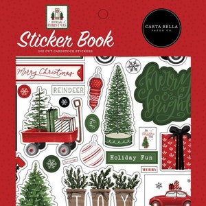 Carta Bella - Home For Christmas - Sticker Book -  Die Cut Cardstock Stickers 16 pages Icons Titles Words Borders Letters Holidays Family