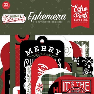 Echo Park - Salutations Christmas - Ephemera 33/pk Die Cut Pieces Scrapbook Planner Mixed Media Family