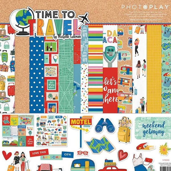 Photoplay Paper - Time To Travel 12x12 Collection Pack Scrapbook Kit Vacation Family Road Trip