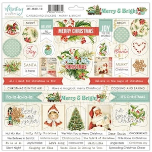 Merry & Bright Stickers - 12x12 Cardboard Sticker Sheet - Mintay Paper Scrapbook Journal Cardmaking Christmas