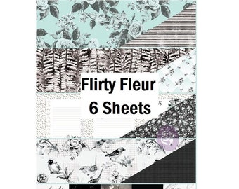 6 Sheets - Flirty Fleur - Prima 12x12 Paper Set with Foil Double-sided Mixed Media Scrapbook Art Journal