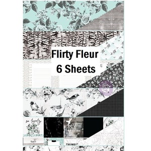 6 Sheets - Flirty Fleur - Prima 12x12 Paper Set with Foil Double-sided Mixed Media Scrapbook Art Journal