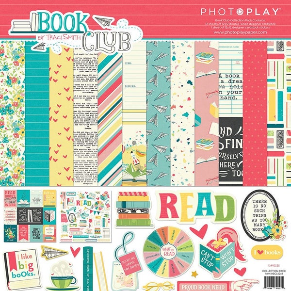 PhotoPlay Paper - Book Club - 12x12 Collection Pack Scrapbook Kit Papers + Stickers