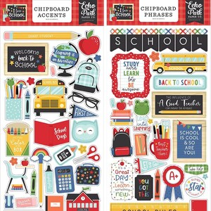 Echo Park - I Love School (2) 6"x13" Chipboards Set - Accents + Phrases Scrapbook Journal