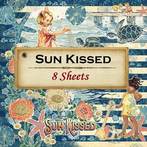 8 Sheets - Sun Kissed - Graphic 45 12x12 Paper Collection 8 Designs Beach Summer Mixed Media Scrapbook