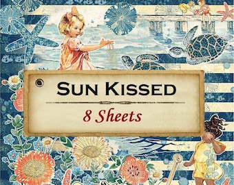 8 hojas - Sun Kissed - Colección de papel Graphic 45 de 12 x 12, 8 diseños, playa, verano, técnica mixta, álbum de recortes