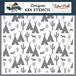 Echo Park DESERT SCENE Designer 6x6 Stencil "Adventure Awaits" Scrapbook Wall Art Gift Tags Mixed Media Home Decor AA163034