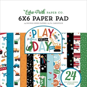 Echo Park - Play All Day Boy - 6x6 Paper Pad 24 Double-Sided Sheets Scrapbook Mixed Media