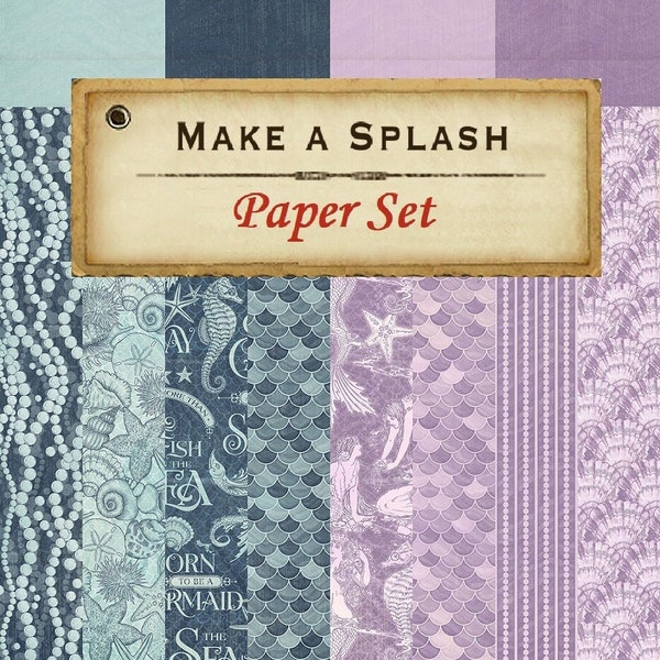 8 Sheets - Make A Splash - Graphic 45 - 12x12 Patterns & Solid Paper Set Mermaid Sea Mixed Media Journal Scrapbook