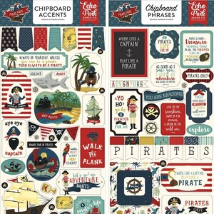 Echo Park - Pirate Tales (2) 6"x13" Chipboards Set - Accents + Phrases Scrapbook Journal Party