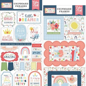 Echo Park - Little Dreamer GIRL (2) 6x13 Chipboards Set - Frames + Phrases