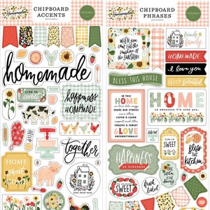 Homemade (2) 6"x13" Chipboards Set Carta Bella - Accents + Phrases Scrapbook Journal