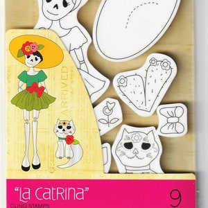 Julie Nutting Doll Stamp "La Catrina - Solecito Collection" Cling Rubber 9 pieces Mixed Media Planner Card Tags Prima Marketing 913519