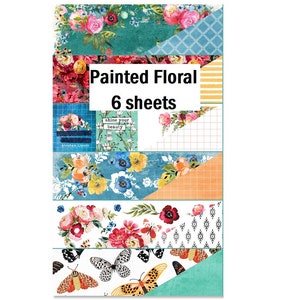 6 Sheets - Painted Floral - Prima 12x12 Paper Set with Foil Double-sided Mixed Media Scrapbook Art Journal