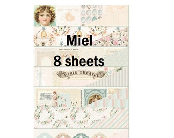 8 Sheets - Miel by Frank Garcia - Prima 12x12 Paper Set with Foil Double-sided Mixed Media Scrapbook Art Journal