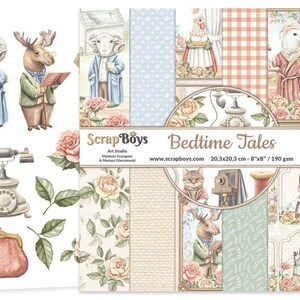 Bedtime Tales 8x8 Paper Pad - ScrapBoys Paper - 12 Double Sided Sheets + Cut Outs Scrapbook Planner Cardmaking