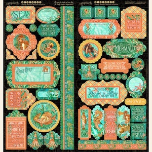 Graphic 45 "Voyage Beneath The Sea" Cardstock Stickers Mermaid Tags Planner Mixed Media