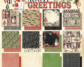 12 Fogli Grafica 45 - Auguri Allegri - Set di Carta 12X12 per Scrapbook di Natale