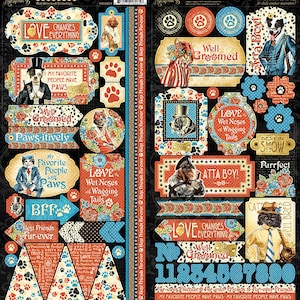 Graphic 45 - Well Groomed - Stickers Dog Cat Tags Borders Motif Icons Scrapbook Planner Mixed Media