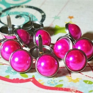 12mm Pearl Brads Bright PINK 10 pieces Scrapbook CardMaking DIY Baby Shower Flower Wedding Stationary Invitation