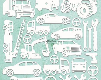 Mintay Chippies - Vehicles Set - 12x12 Chipboard Sheet Embellishment CHIP2-D47 Card Truck