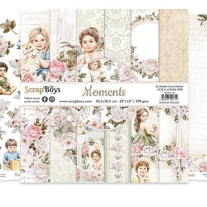 Moments 12x12 Paper Pad - ScrapBoys Paper - 12 Double Sided Sheets + Cut Outs Scrapbook  Planner Cardmaking