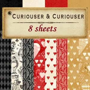 8 Sheets - Curiouser & Curiouser - Graphic 45 - 12x12 Patterns + Solids Paper Set Alice Mixed Media Scrapbook Art Journal