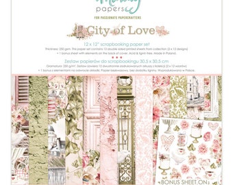 City Of love 12x12 Paper Set - Mintay Papers - Scrapbook Papers + Bonus Elements Card Making Planner Mixed Media