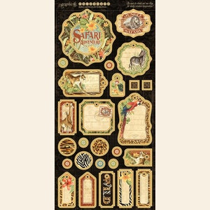 Graphic 45 "Safari Adventure" Chipboard Embellishments Jungle Travel Elephant Scrapbook Planner Tags Mixed Media