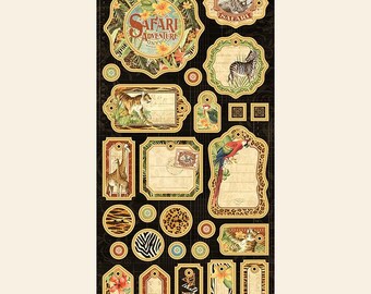 Graphic 45 "Safari Adventure" Chipboard Embellishments Jungle Travel Elephant Scrapbook Planner Tags Mixed Media