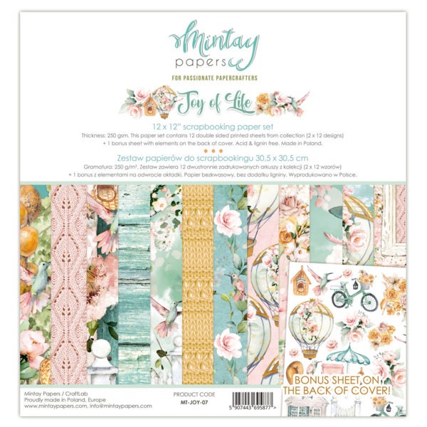 Joy Of Life 12x12 Paper Set - Mintay Papers - Scrapbook Papers + Bonus Elements Card Making Planner Mixed Media