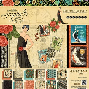 Graphic 45 - Couture -  8x8 Paper Pack 24 sheets *Deluxe Edition* Vintage Fashion Scrapbook Mixed Media Planner