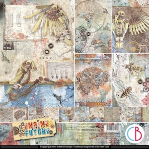 Ciao Bella - Engine Of The Future - 12x12 Paper Pad 12 Double Sided Sheets Cardstock Scrapbook Mixed Media Gears Mechanic