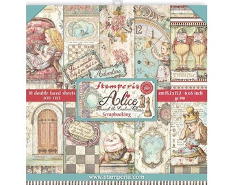 Stamperia - Alice Through The Looking Glass - 6x6 Paper Pad 10 Double Sided Sheets Cardstock Scrapbook Mixed Media SBBXS02