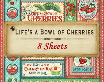 8 Sheets - Life's a Bowl of Cherries - Graphic 45 12x12 Paper Collection 8 Designs Home Mixed Media Scrapbook
