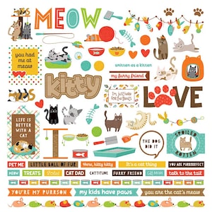 Cat Nip 12x12 Element Sticker Sheet - PhotoPlay Paper Scrapbook Journal Kitten