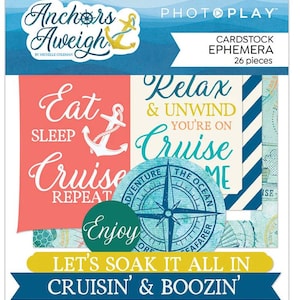 Photoplay Paper - Anchors Aweigh - Cardstock Ephemera Die Cut 26 pieces Nautical Beach Scrapbook Mixed Media