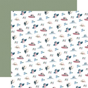 May include: A seamless pattern of blue, pink, and white sun hats with floral accents on a white background.